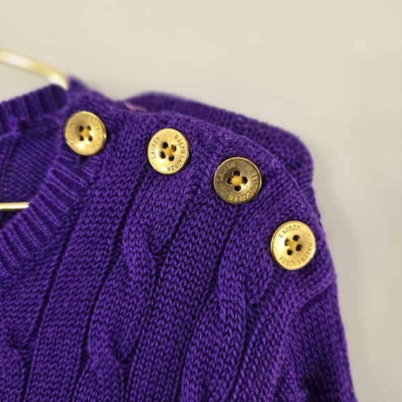 Lauren Ralph Lauren Sweater Cabled Cable Knit Fisherman Chunky Button Neck Sz 1X - Picture 3 of 10